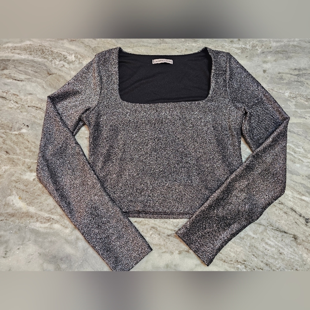 Sincerely Jules M Sparkly Metallic Top Square Neck Party Clubwear Long Sleeve